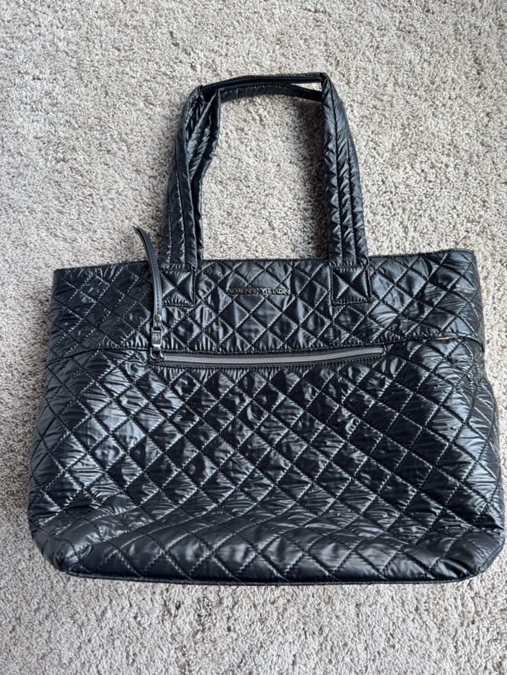 Adrienne Vittadini Quilted Nylon Black Tote Bag